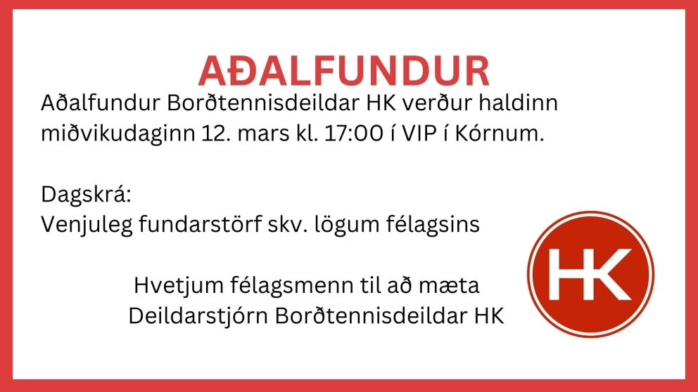 Aðalfundur Borðtennisdeildar HK