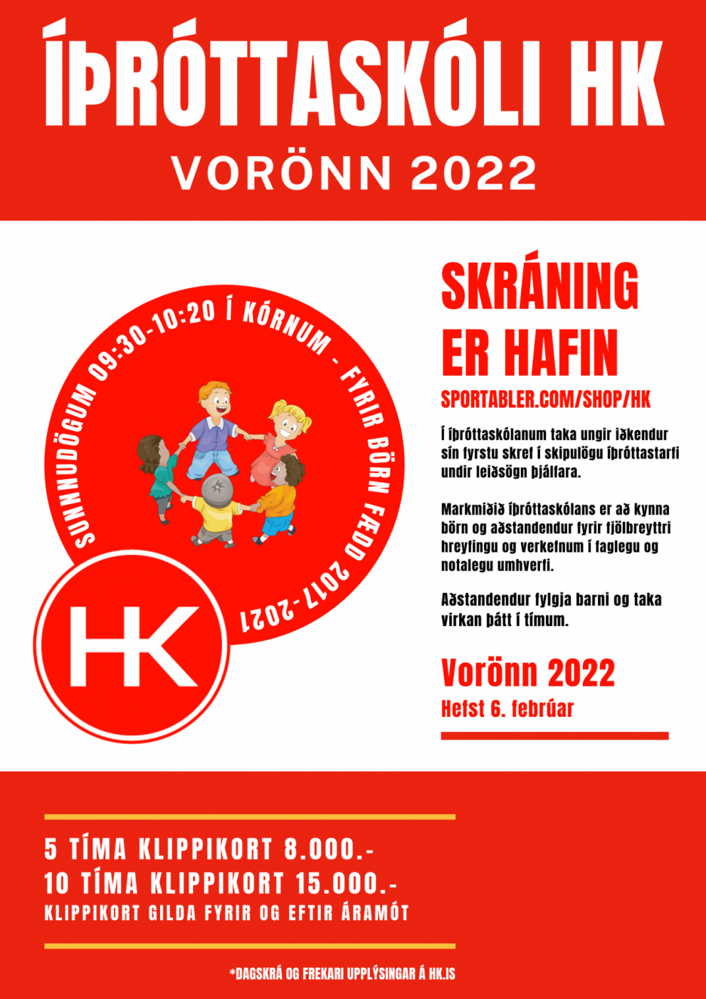 Vorönn íþróttaskóla HK hefst 6. febrúar nk.